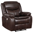 Pemberly Row Faux Leather Upholstered Power Recliner Chair Dark Brown