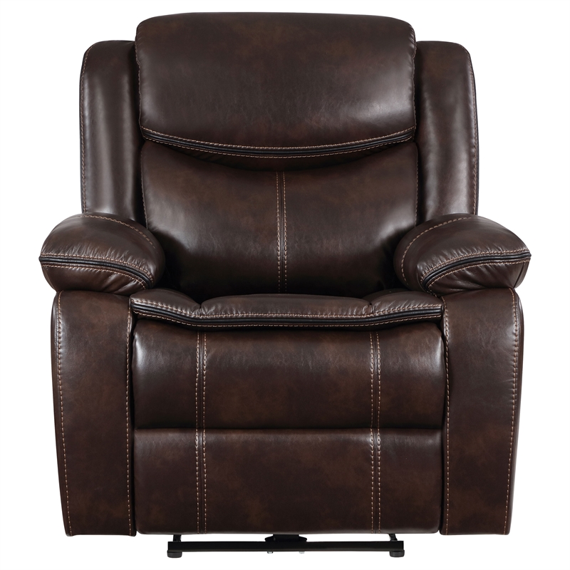 Pemberly Row Faux Leather Upholstered Power Recliner Chair Dark Brown