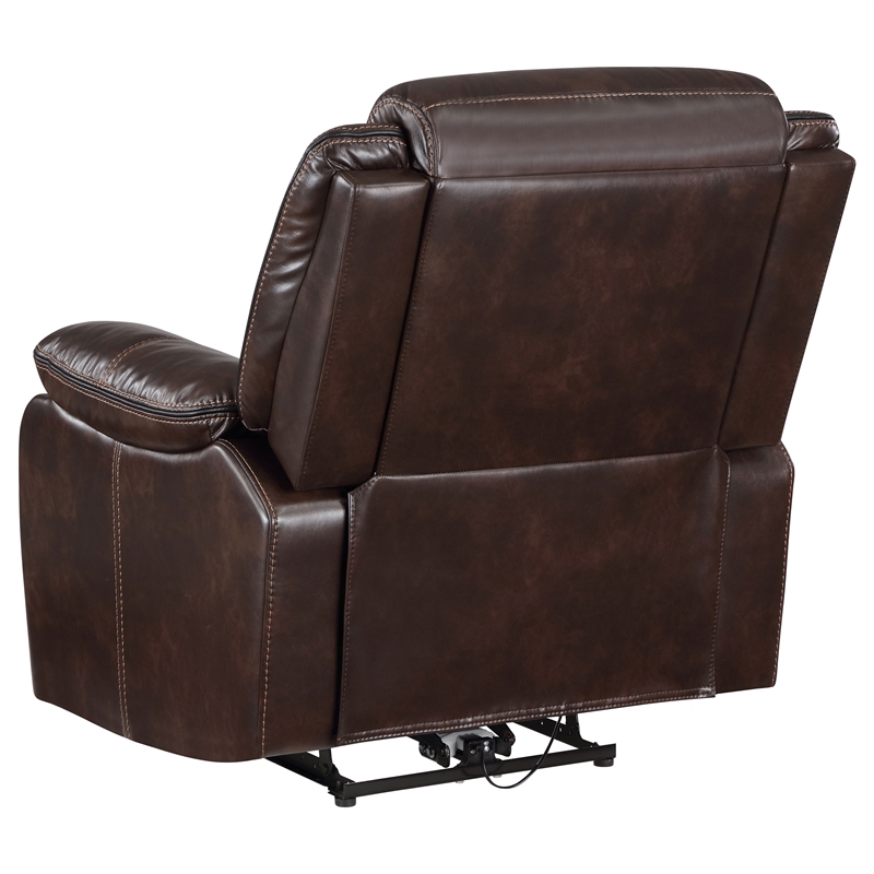 Pemberly Row Faux Leather Upholstered Power Recliner Chair Dark Brown