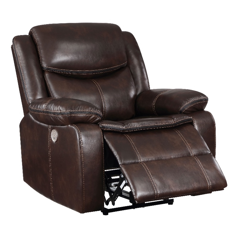 Pemberly Row Faux Leather Upholstered Power Recliner Chair Dark Brown