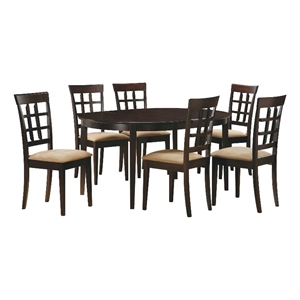 Pemberly Row 7-piece Wood Oval Dining Set with Extension Leaf Cappuccino & Beige