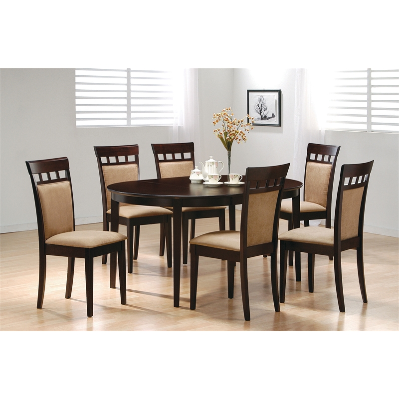 Pemberly Row 7-piece Wood Oval Dining Set with Extension Leaf Cappuccino & Beige