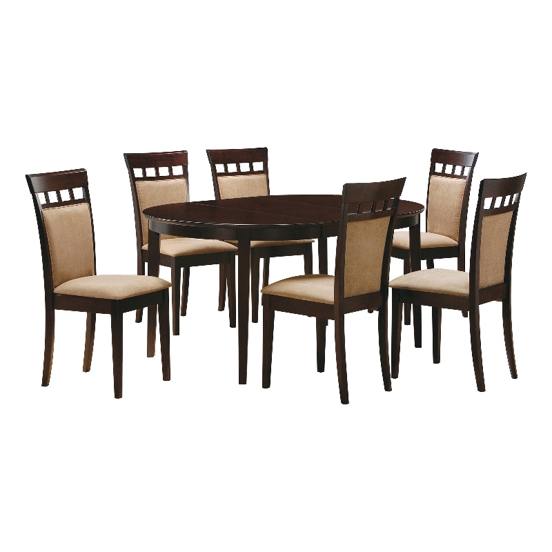 Pemberly Row 7-piece Wood Oval Dining Set with Extension Leaf Cappuccino & Beige