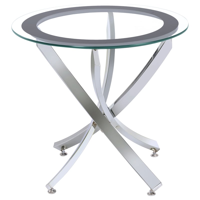 Pemberly Row 3-piece Round Glass Top Metal Base Coffee Table Sets Chrome & Black