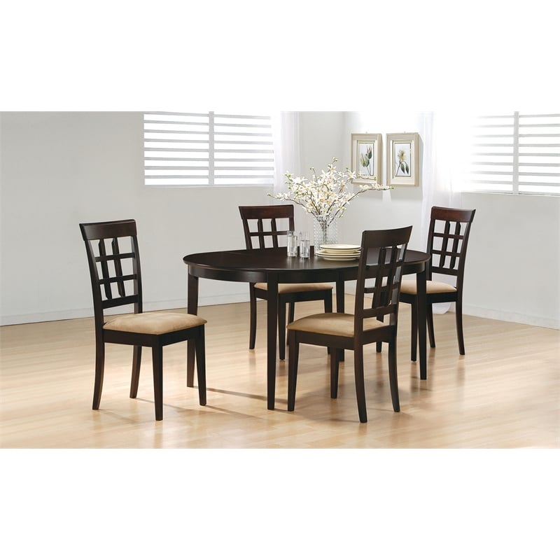 Pemberly Row 5-piece Wood Oval Dining Set with Extension Leaf Cappuccino & Beige