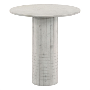 Pemberly Row Modern Wood Round Genuine Marble End Table White