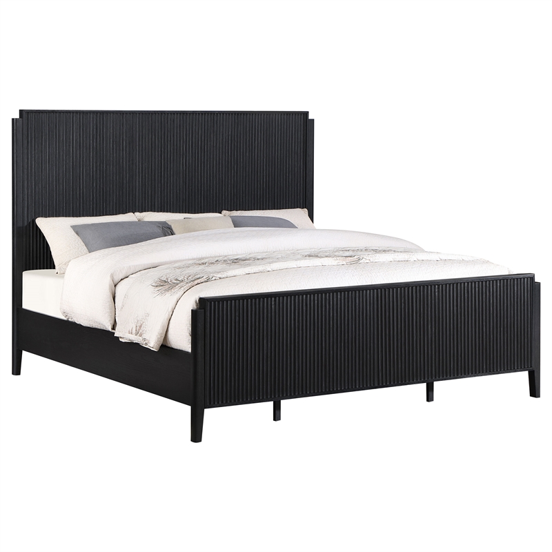 Pemberly Row Transitional Wood Eastern King Panel Bed in Black