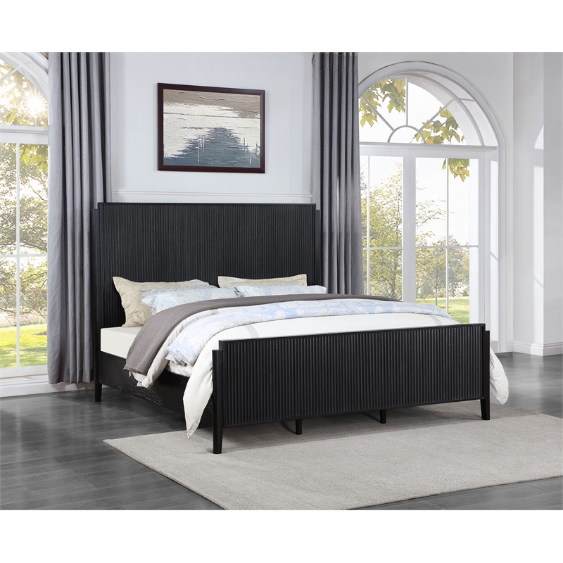 Pemberly Row Transitional Wood California King Panel Bed Black
