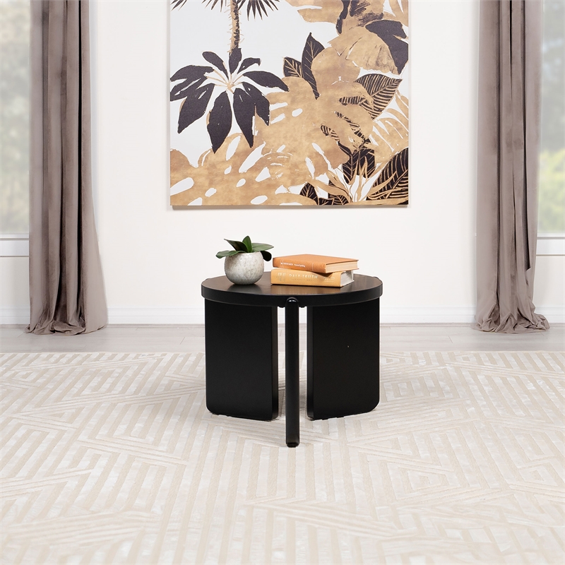Pemberly Row Modern Round Solid Wood 3 Legs End Table in Black