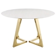 Pemberly Row Round Dining Table with Marble Top White and Gold