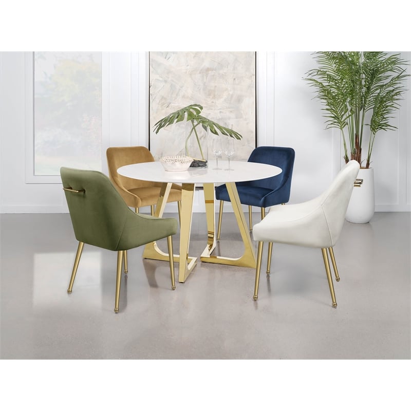 Pemberly Row Round Dining Table with Marble Top White and Gold