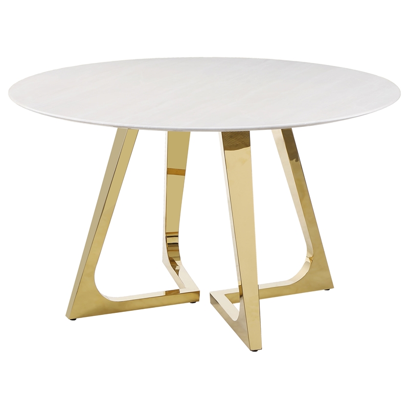 Pemberly Row Round Dining Table with Marble Top White and Gold