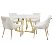 Pemberly Row Round Dining Table with Marble Top White and Gold