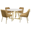 Pemberly Row Round Dining Table with Marble Top White and Gold