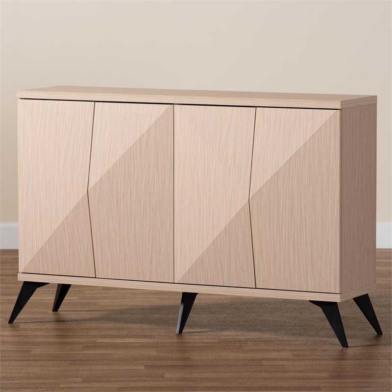 Pemberly Row Light Brown and Black Wood 4-Door Sideboard Buffet