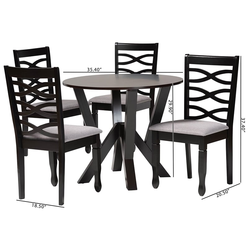 Pemberly Row Gray Fabric and Dark Brown Wood 5-Piece Dining Set