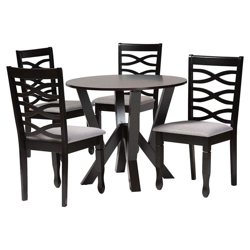 Pemberly Row Gray Fabric and Dark Brown Wood 5-Piece Dining Set