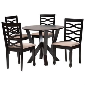 Pemberly Row Sand Fabric and Dark Brown Wood 5-Piece Dining Set