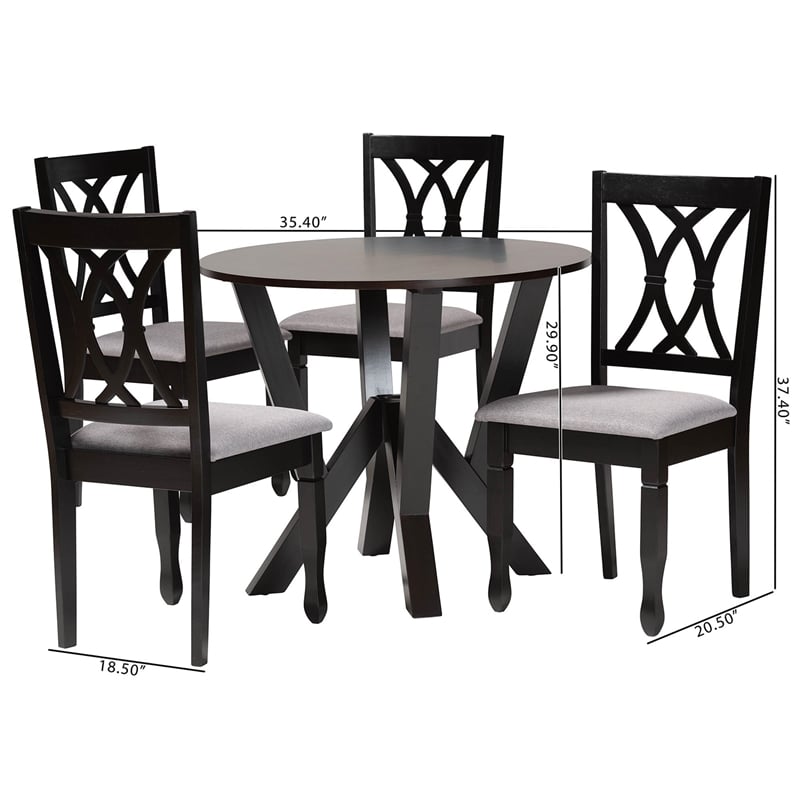 Pemberly Row Gray Fabric and Dark Brown Wood 5-Piece Dining Set