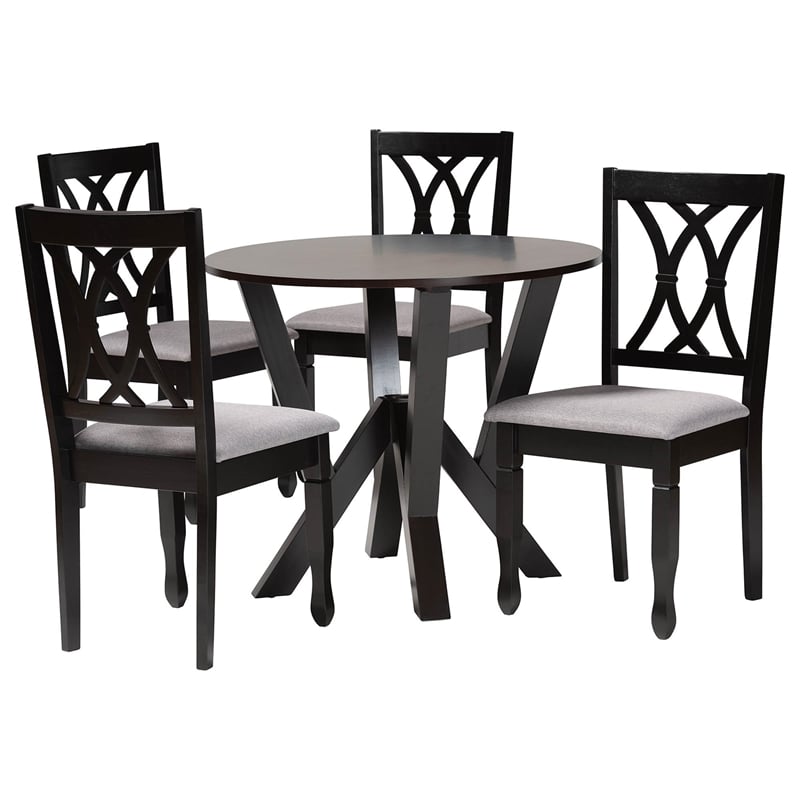 Pemberly Row Gray Fabric and Dark Brown Wood 5-Piece Dining Set