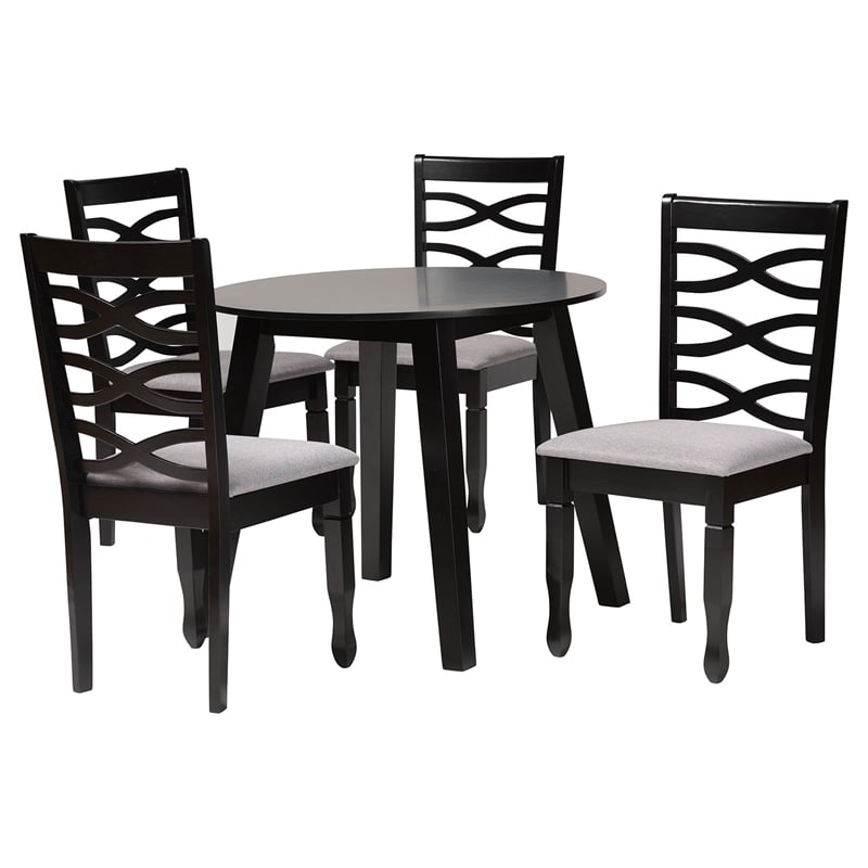 Pemberly Row Gray Fabric and Dark Brown Wood 5-Piece Dining Set