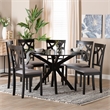 Pemberly Row Gray Fabric and Dark Brown Wood 7-Piece Dining Set
