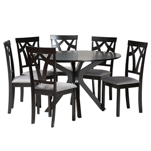 Pemberly Row Gray Fabric and Dark Brown Wood 7-Piece Dining Set