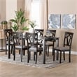 Pemberly Row Gray Fabric and Dark Brown Wood 7-Piece Dining Set