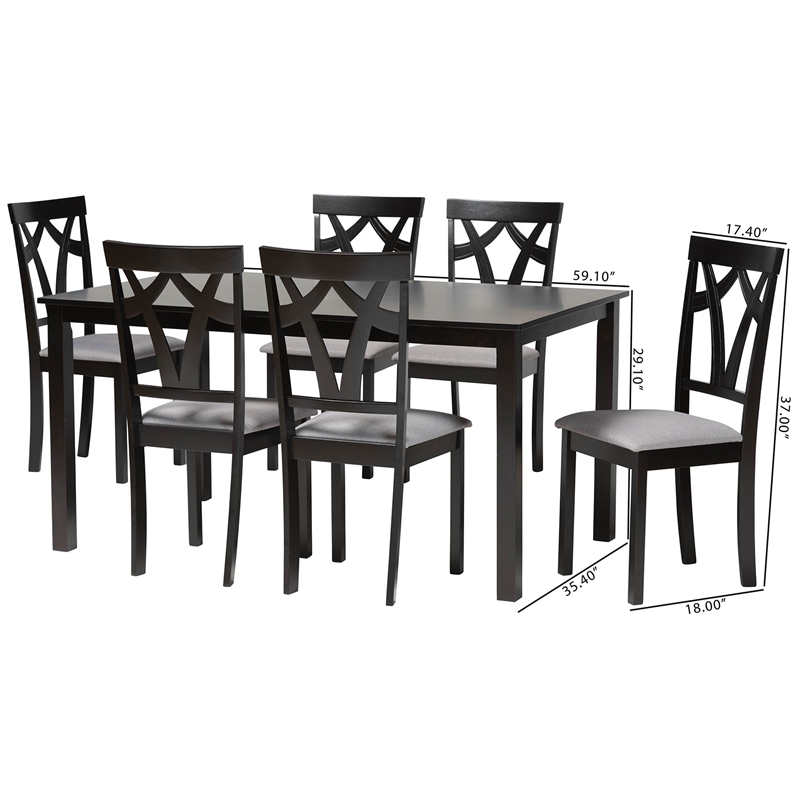 Pemberly Row Gray Fabric and Dark Brown Wood 7-Piece Dining Set