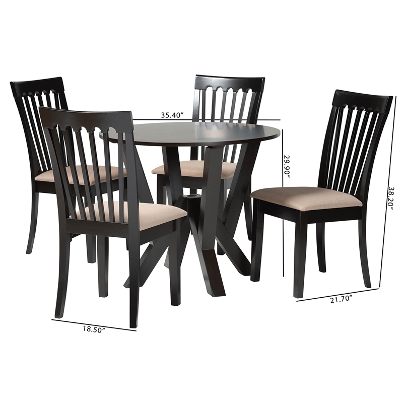 Pemberly Row Sand Fabric and Dark Brown Wood 5-Piece Dining Set