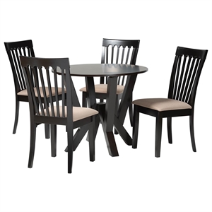 Pemberly Row Sand Fabric and Dark Brown Wood 5-Piece Dining Set