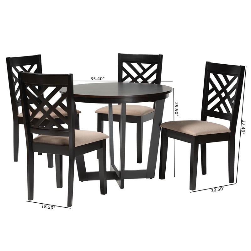 Pemberly Row Sand Fabric and Dark Brown Wood 5-Piece Dining Set