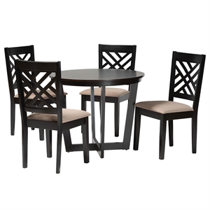 Pemberly Row Sand Fabric and Dark Brown Wood 5-Piece Dining Set