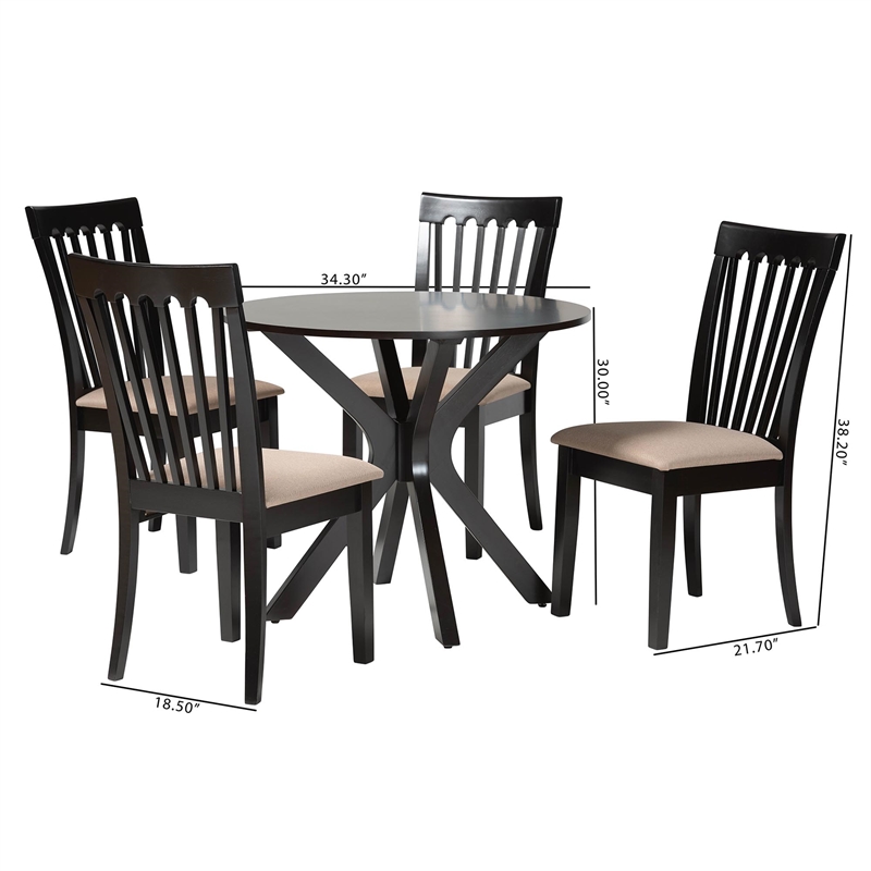 Pemberly Row Sand Fabric and Dark Brown Wood 5-Piece Dining Set