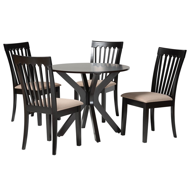 Pemberly Row Sand Fabric and Dark Brown Wood 5-Piece Dining Set