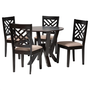 Pemberly Row Sand Fabric and Dark Brown Wood 5-Piece Dining Set