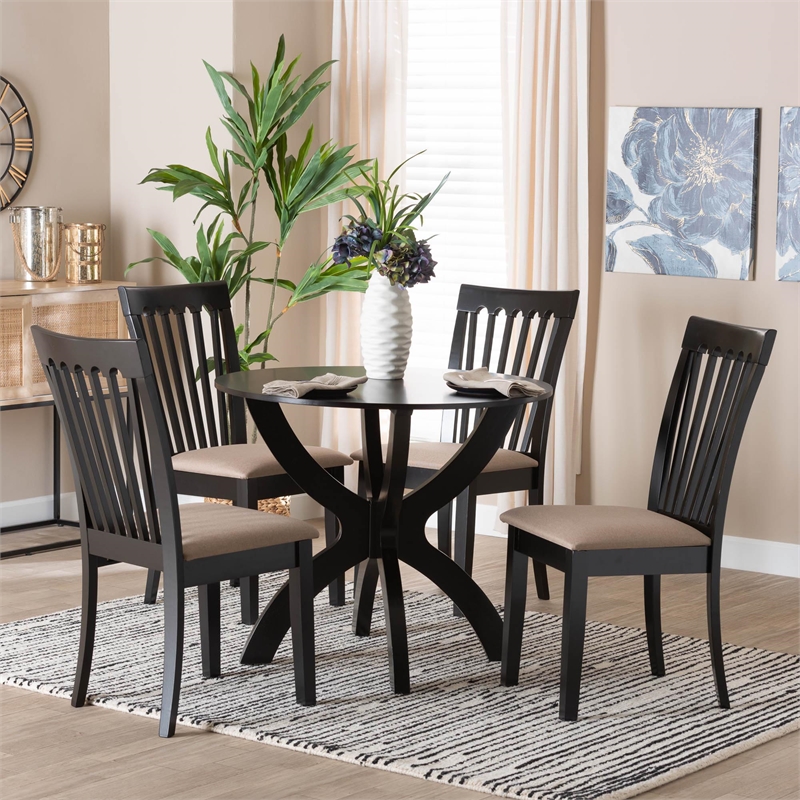 Pemberly Row Gray Fabric and Dark Brown Wood 5-Piece Dining Set