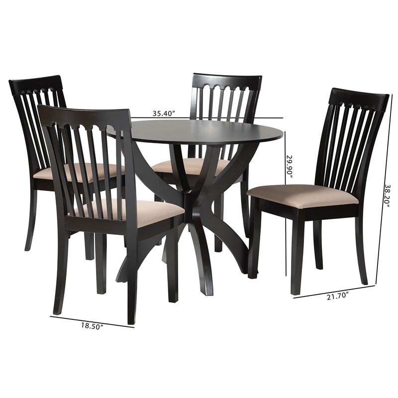 Pemberly Row Gray Fabric and Dark Brown Wood 5-Piece Dining Set
