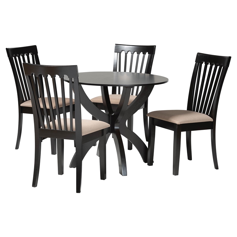 Pemberly Row Gray Fabric and Dark Brown Wood 5-Piece Dining Set