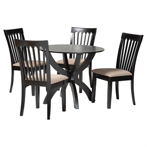 Pemberly Row Gray Fabric and Dark Brown Wood 5-Piece Dining Set