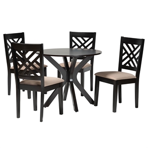 Pemberly Row Sand Fabric and Dark Brown Wood 5-Piece Dining Set