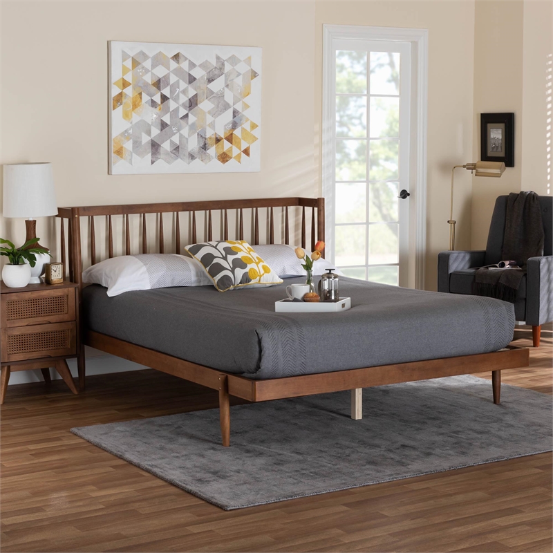 Pemberly Row Walnut Brown Finished Wood Queen Size Platform Bed