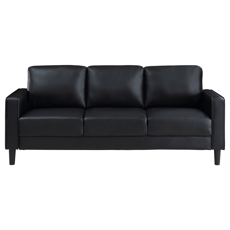 Pemberly Row 2-piece Upholstered Track Arm Faux Leather Sofa Set Black
