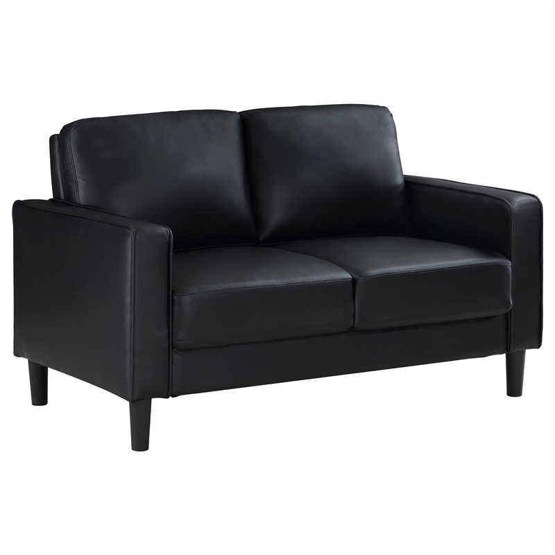 Pemberly Row 2-piece Upholstered Track Arm Faux Leather Sofa Set Black