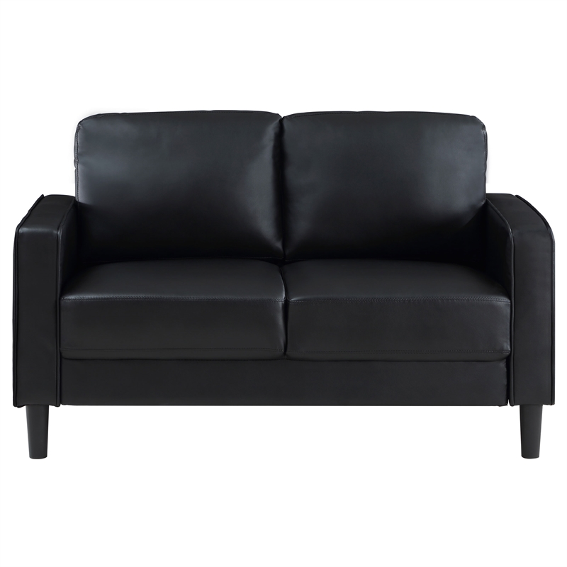Pemberly Row 2-piece Upholstered Track Arm Faux Leather Sofa Set Black