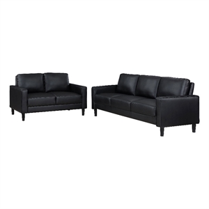Pemberly Row 2-piece Upholstered Track Arm Faux Leather Sofa Set Black