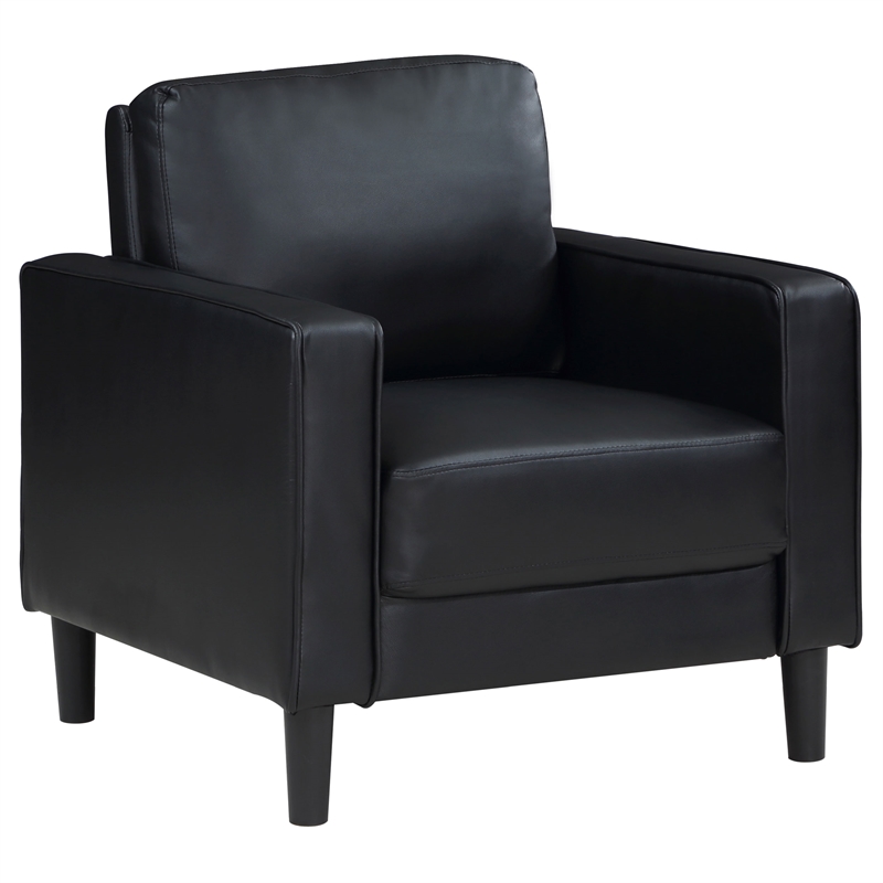 Pemberly Row 3-piece Upholstered Track Arm Faux Leather Sofa Set Black