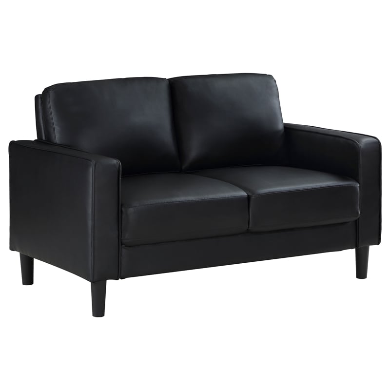 Pemberly Row 3-piece Upholstered Track Arm Faux Leather Sofa Set Black
