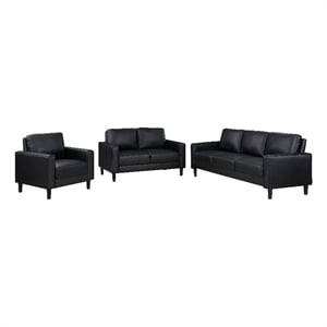 Pemberly Row 3-piece Upholstered Track Arm Faux Leather Sofa Set Black
