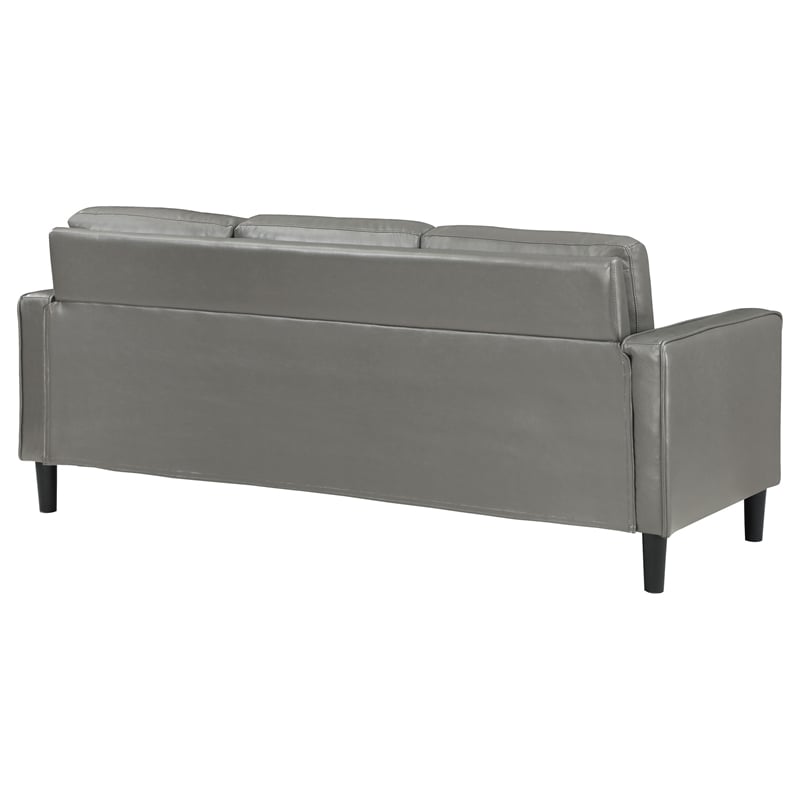 Pemberly Row Faux Leather Upholstered Track Arm Faux Leather Sofa Gray